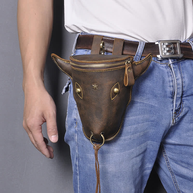 Genuine Crazy Horse Leather Cow Head Belt Bag