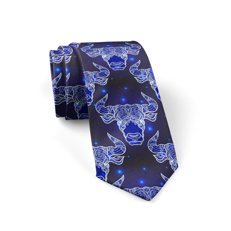 Men's Bull's Head And Blue Star Pattern Necktie