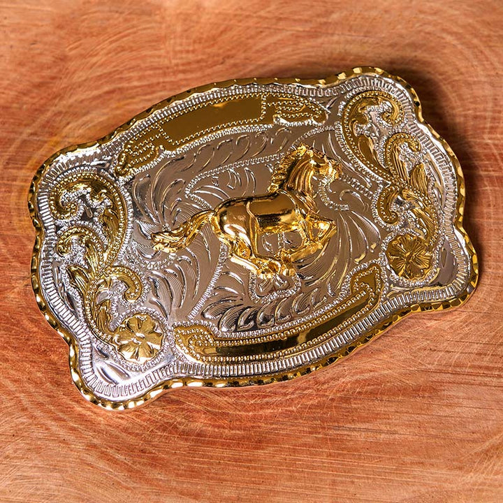 Gold Running Horse DIY Western Cowboy Buckle Leather Belt - image 2