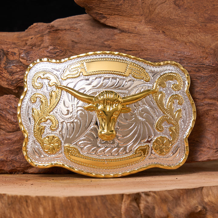 Gold Bull's Head DIY Western Cowboy Buckle Leather Belt - Gold Bull's Head - Without Belt - Not Included Belt - image 1