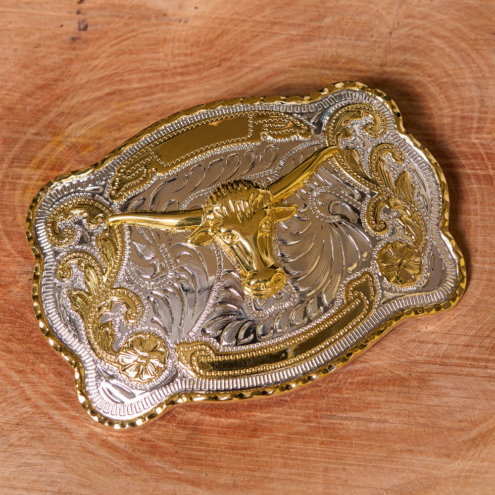 Gold Bull's Head DIY Western Cowboy Buckle Leather Belt - image 2