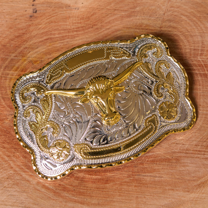 Gold Bull's Head DIY Western Cowboy Buckle Leather Belt - image 2