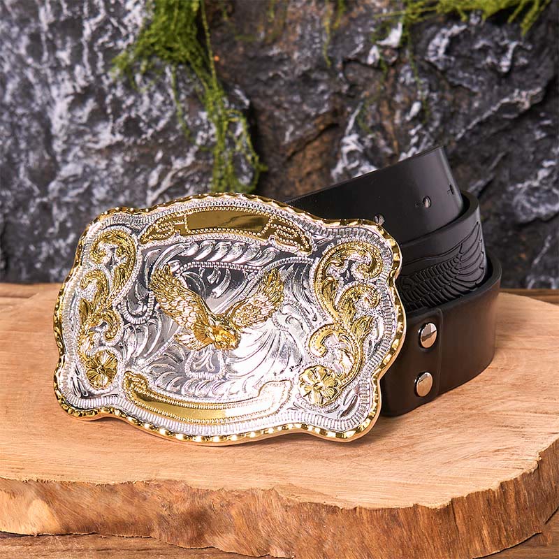 Gold Flying Eagle DIY Western Cowboy Buckle Leather Belt - Flying Eagle - Black Embossed Eagle Belt - 42 - image 6