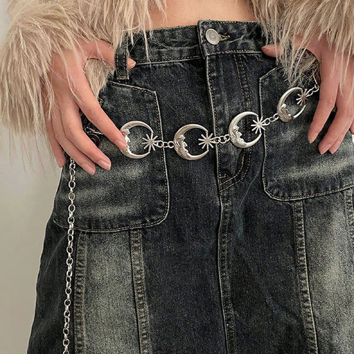 Women's Moon And Star Chain Belt Metal Waist Chain