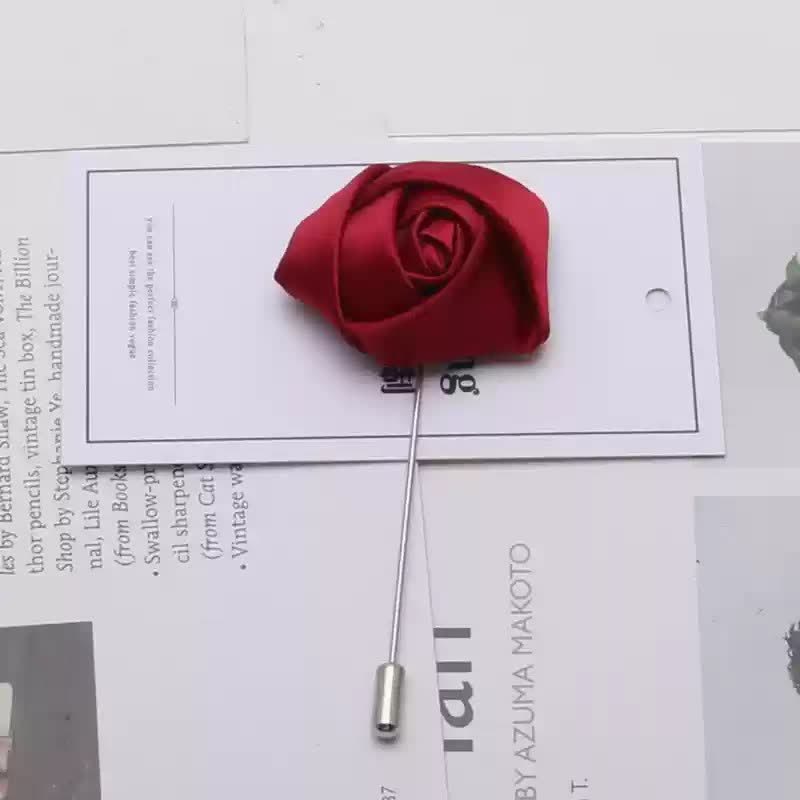 2Pcs Men's Gold Metal Pearl Flower Decors Red Corsage Bow Tie Set