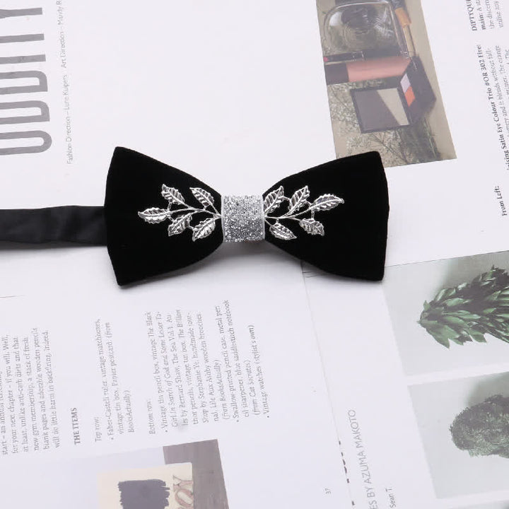 Men's Graceful Velvet Decorative Rhinestone Metal Bow Tie
