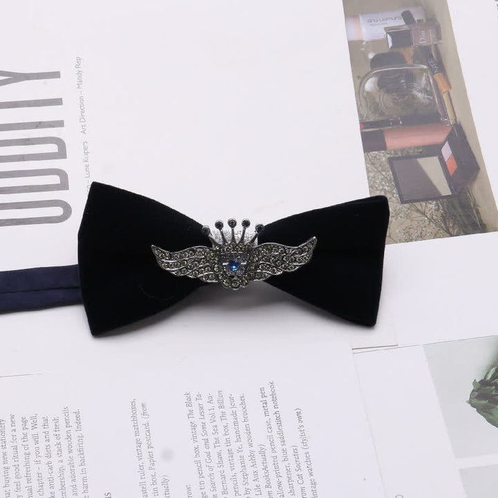 Men's Graceful Velvet Decorative Rhinestone Metal Bow Tie