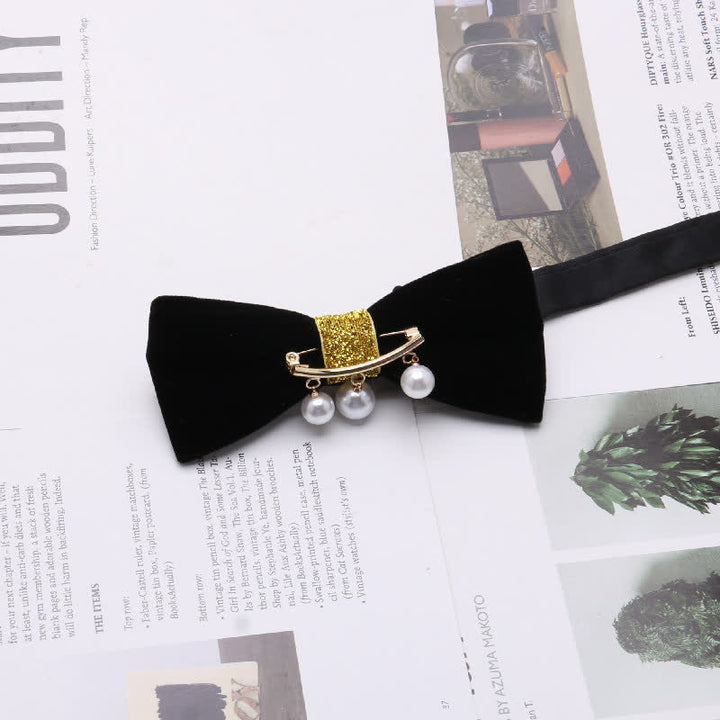 Men's Graceful Velvet Decorative Rhinestone Metal Bow Tie