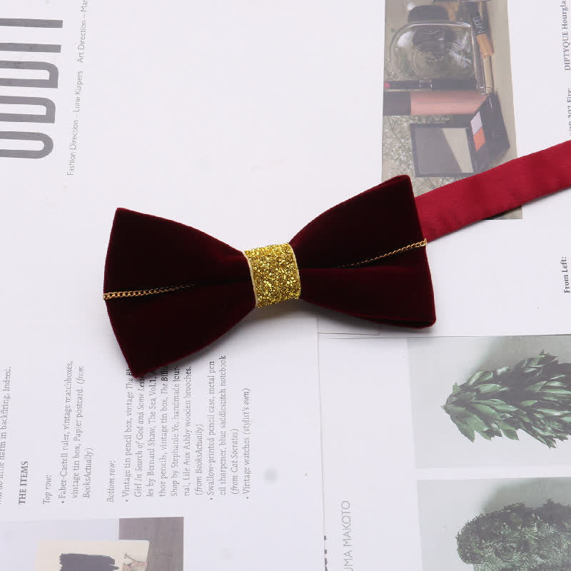 Men's Graceful Velvet Decorative Rhinestone Metal Bow Tie