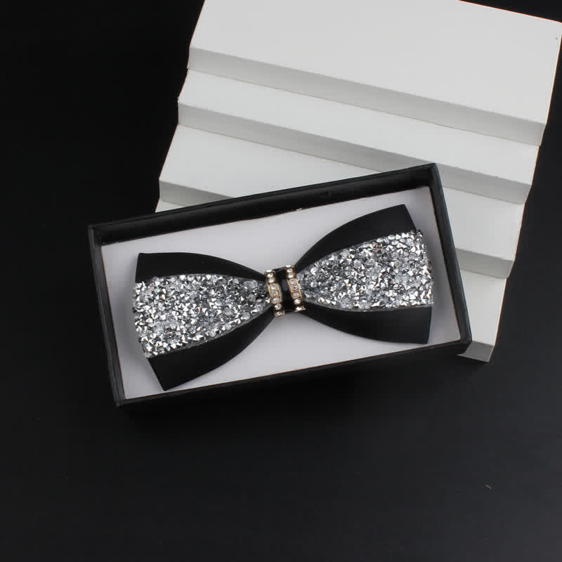 2Pcs Men's Shiny Rhinestone Bling Red Corsage Bow Tie Set
