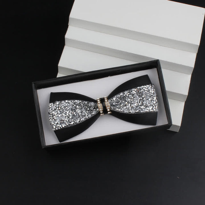 2Pcs Men's Shiny Rhinestone Bling Red Corsage Bow Tie Set