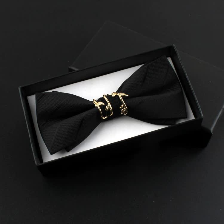 2Pcs Men's Gold Vine Leaf Red Corsage Bow Tie Set