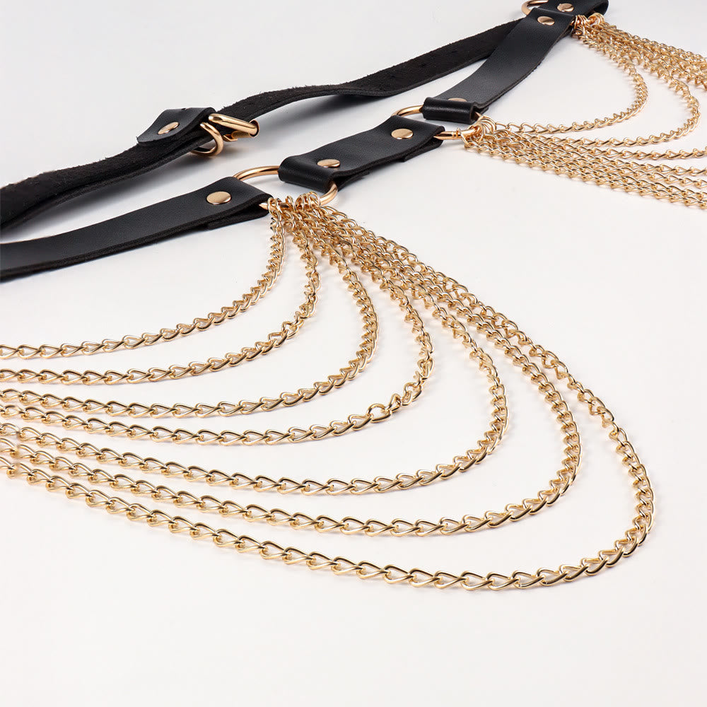 Punk Chain Belt Seven Layers Chain Leather Belt
