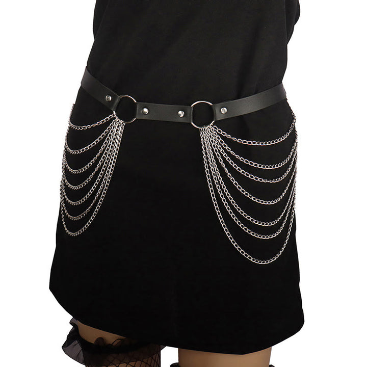 Punk Chain Belt Seven Layers Chain Leather Belt