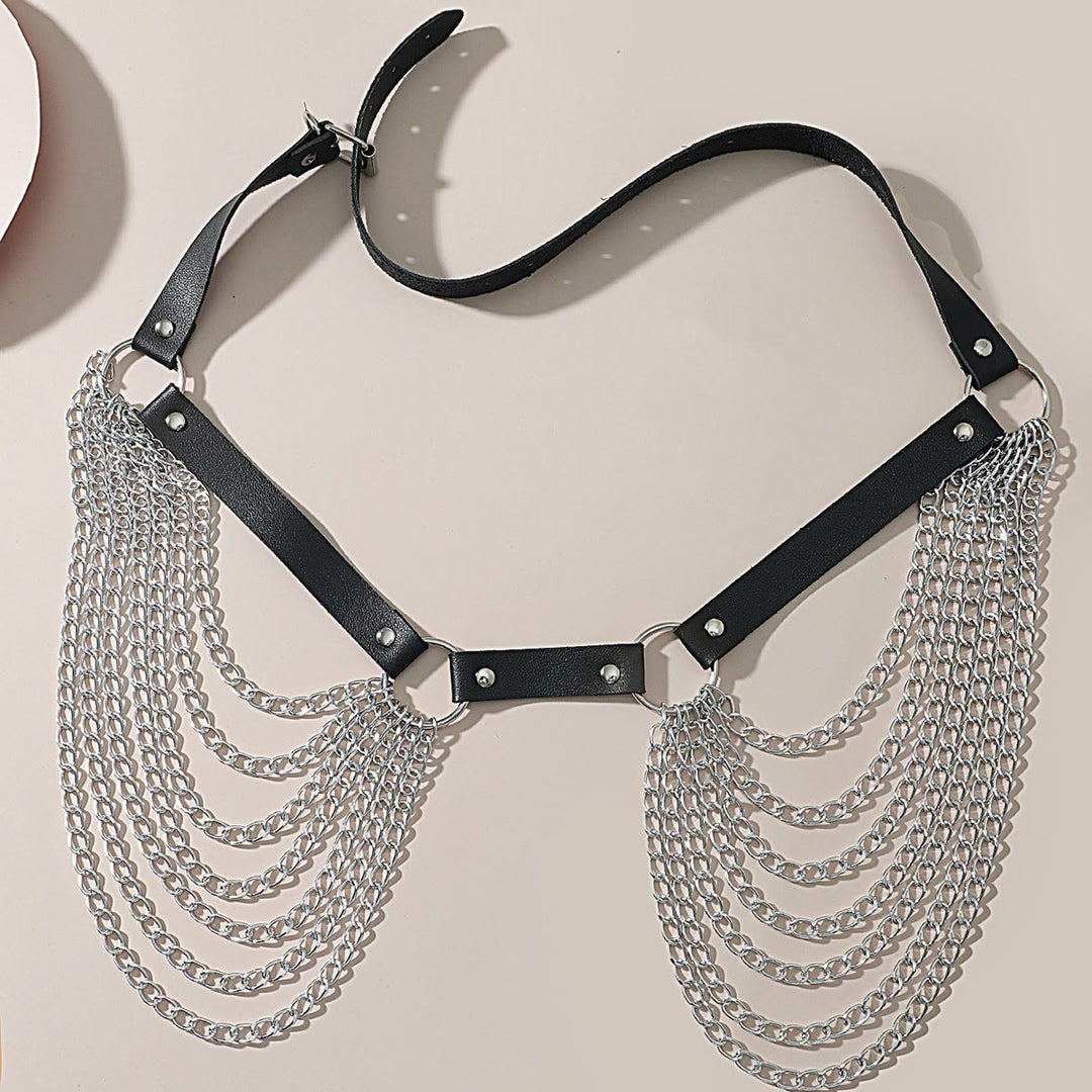 Punk Chain Belt Seven Layers Chain Leather Belt