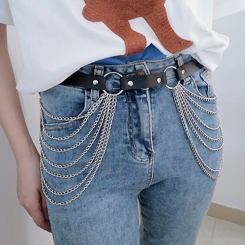 Punk Chain Belt Seven Layers Chain Leather Belt