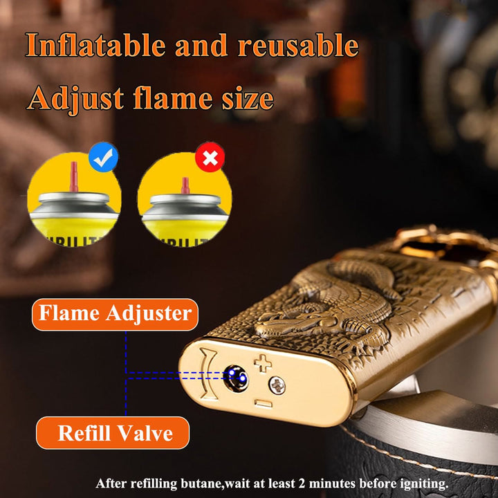 Double Flame Embossed Alligator Head Refillable Butane Lighter