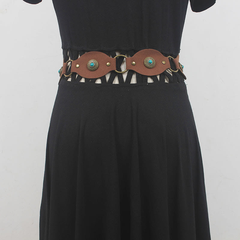 Vintage Turquoise Rivet Belt Metal Clasp Leather Belt