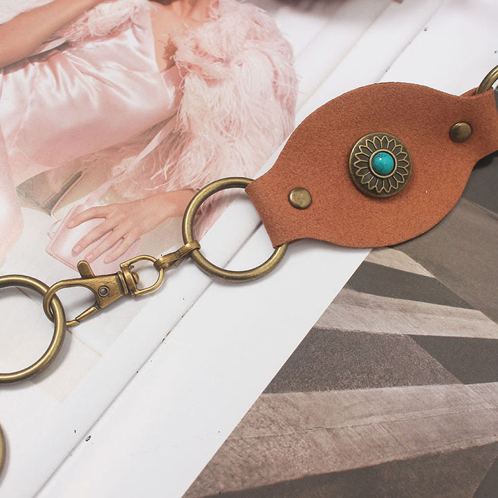 Vintage Turquoise Rivet Belt Metal Clasp Leather Belt