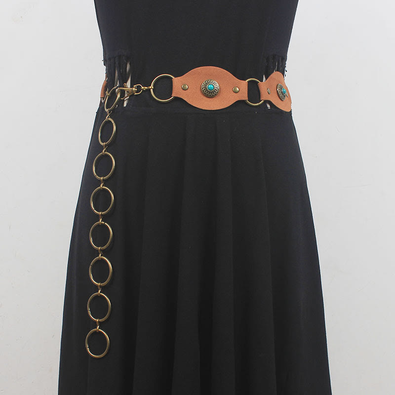 Vintage Turquoise Rivet Belt Metal Clasp Leather Belt