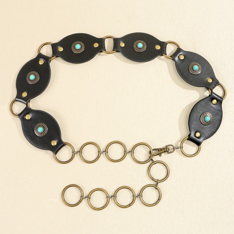 Vintage Turquoise Rivet Belt Metal Clasp Leather Belt