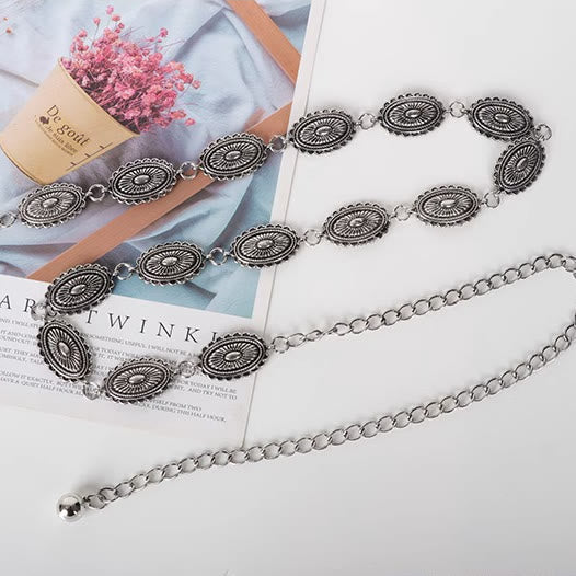 Vintage Ethnic Carving Belt Metal Clasp Waist Belt