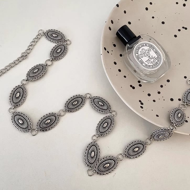 Vintage Ethnic Carving Belt Metal Clasp Waist Belt