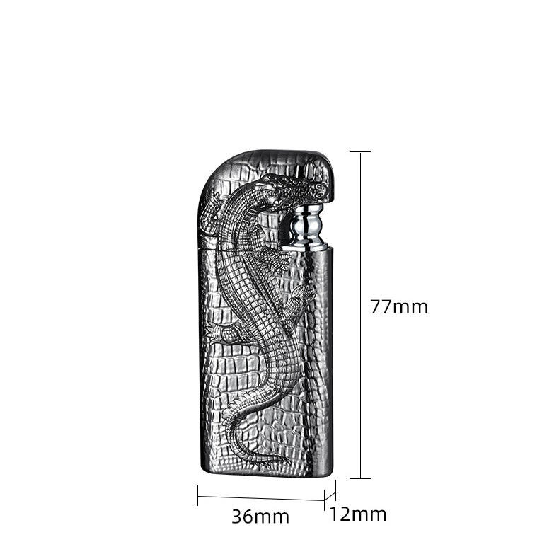 Double Flame Embossed Wild Crocodile Refillable Butane Lighter