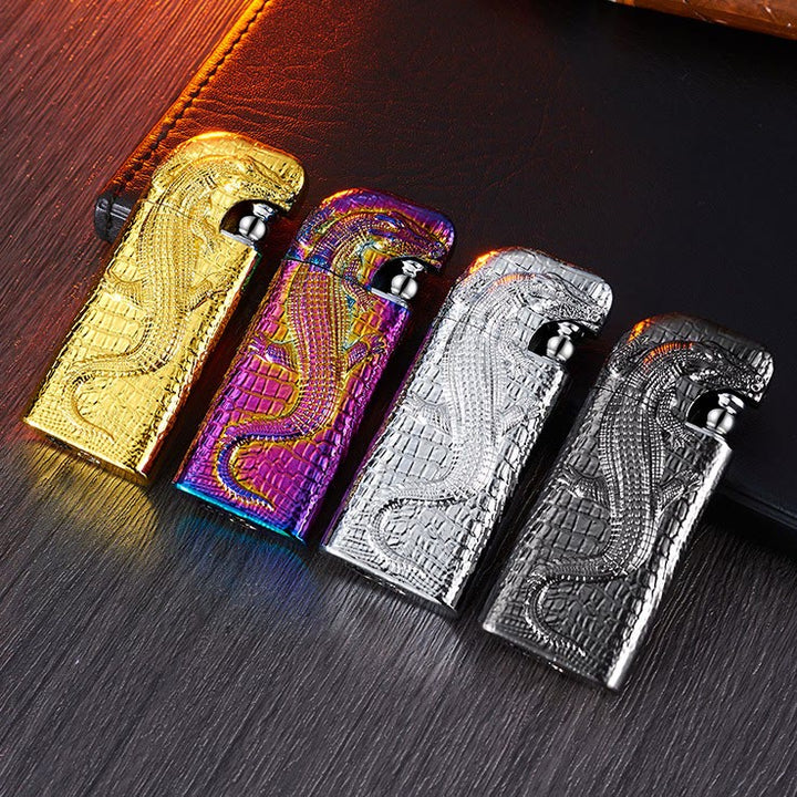 Double Flame Embossed Wild Crocodile Refillable Butane Lighter