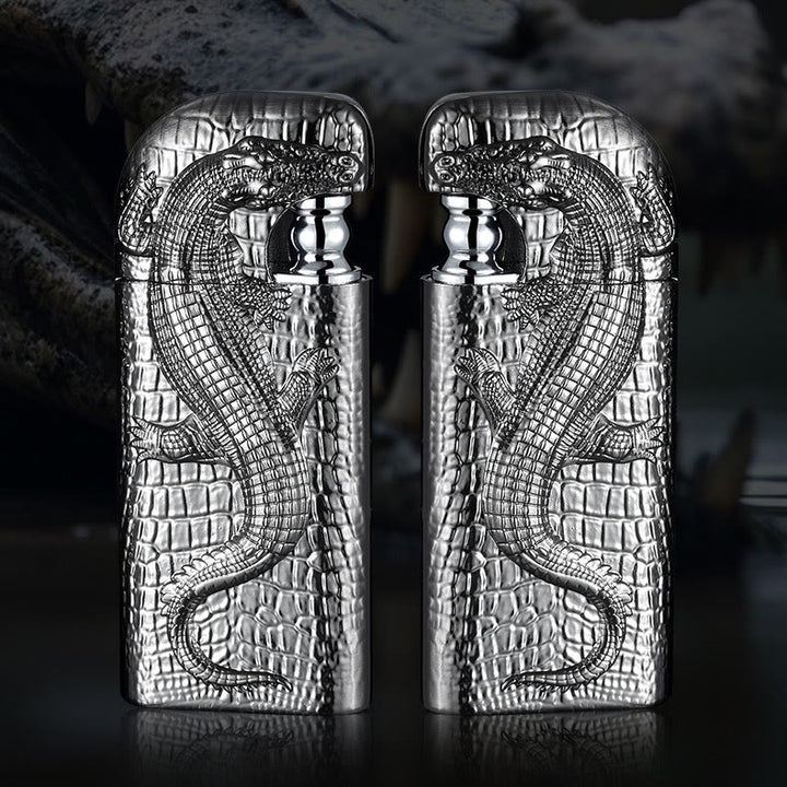 Double Flame Embossed Wild Crocodile Refillable Butane Lighter