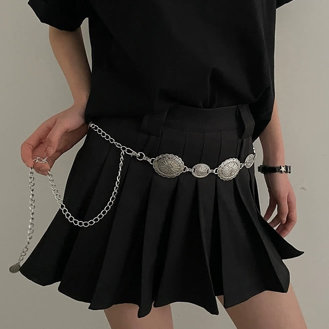 Vintage Ethnic Carved Bohemian Chain Belt Metal Chain