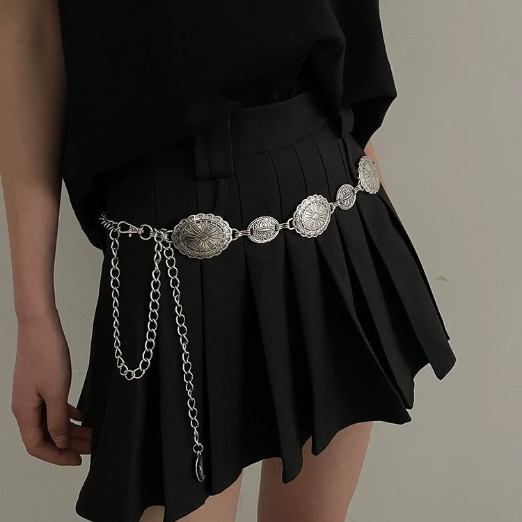 Vintage Ethnic Carved Bohemian Chain Belt Metal Chain