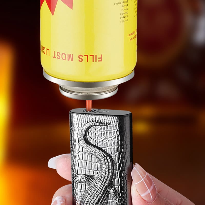 Double Flame Embossed Wild Crocodile Refillable Butane Lighter