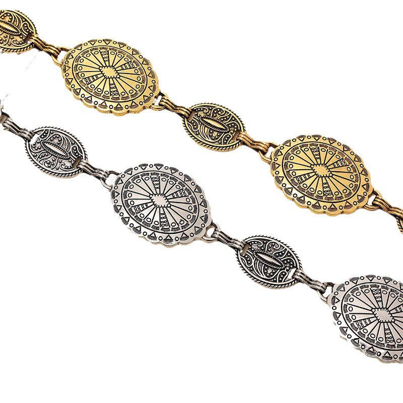 Vintage Ethnic Carved Bohemian Chain Belt Metal Chain