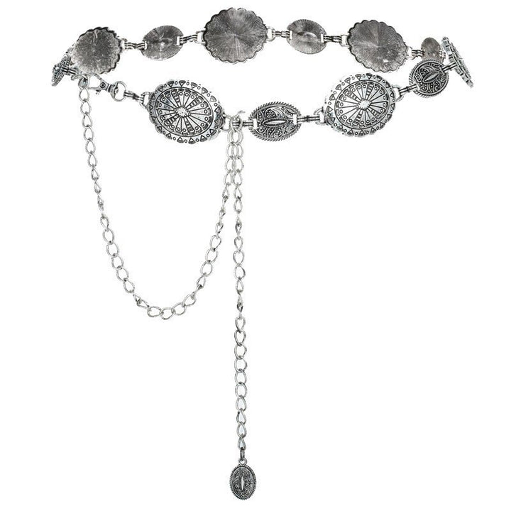 Vintage Ethnic Carved Bohemian Chain Belt Metal Chain