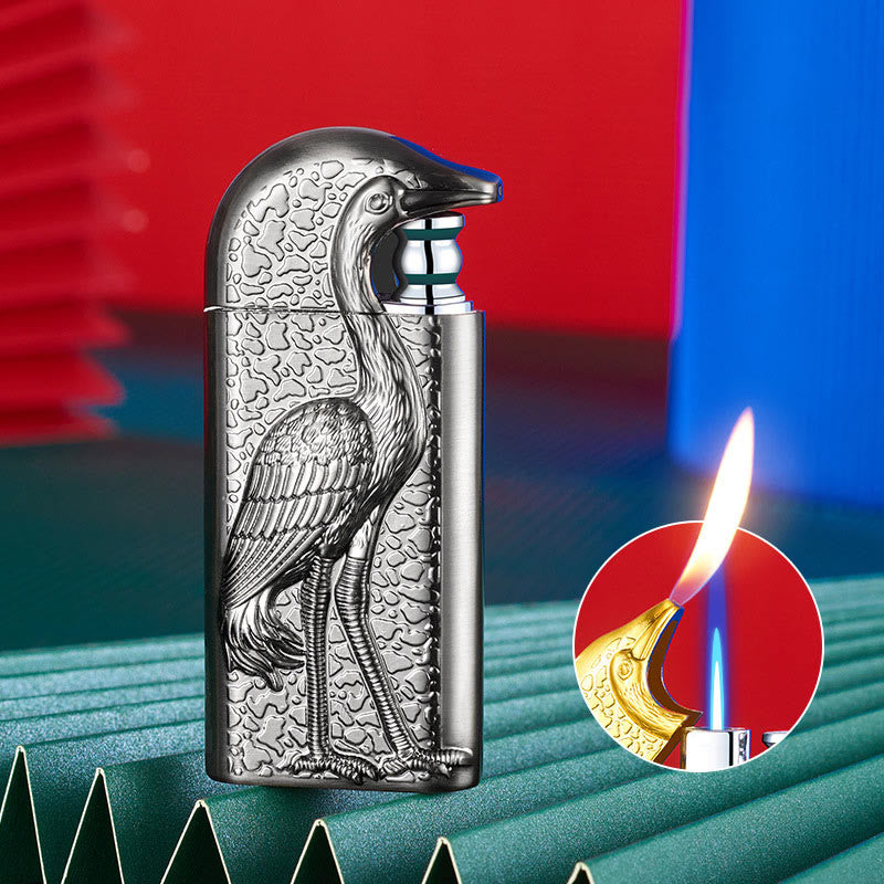 Double Flame Embossed Grus Japonensis Refillable Butane Lighter