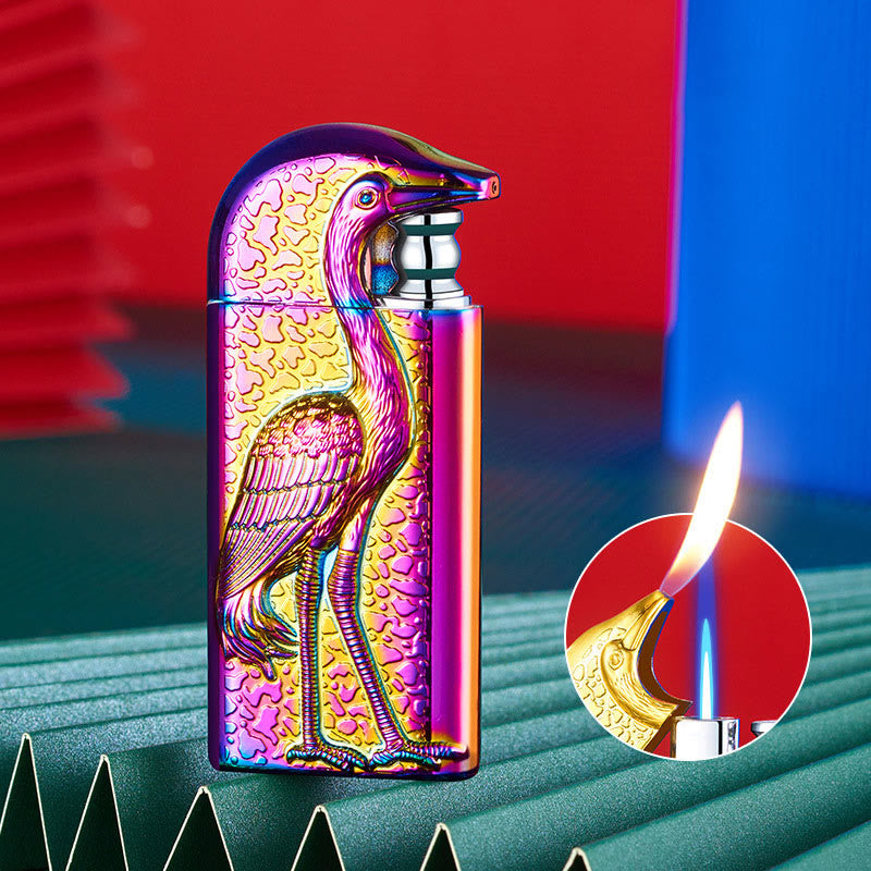 Double Flame Embossed Grus Japonensis Refillable Butane Lighter