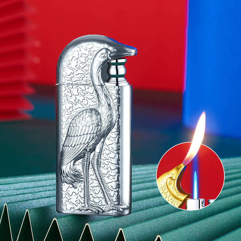 Double Flame Embossed Grus Japonensis Refillable Butane Lighter