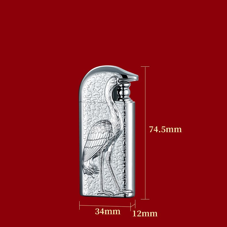 Double Flame Embossed Grus Japonensis Refillable Butane Lighter