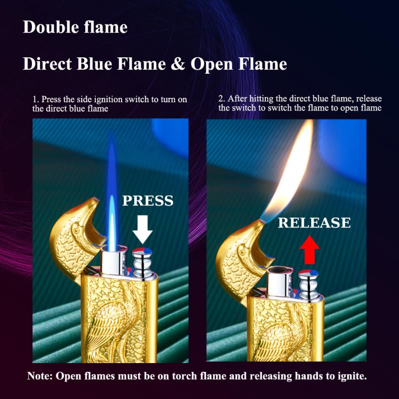 Double Flame Embossed Grus Japonensis Refillable Butane Lighter