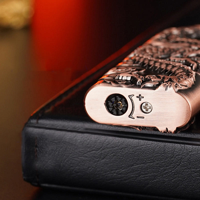 Double Flame Embossed Vivid Dragon Refillable Butane Lighter