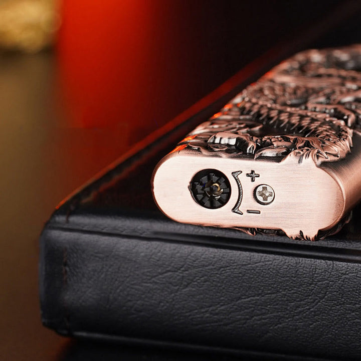 Double Flame Embossed Vivid Dragon Refillable Butane Lighter