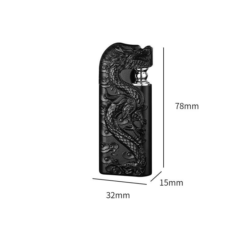 Double Flame Embossed Vivid Dragon Refillable Butane Lighter