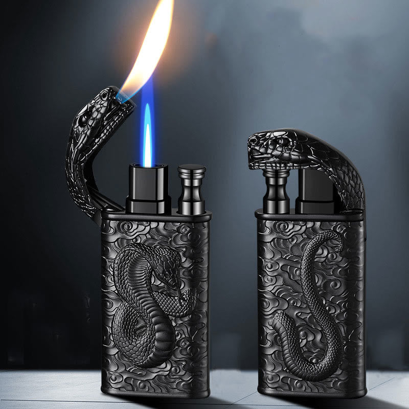 Double Flame Embossed Wild Crocodile Refillable Butane Lighter