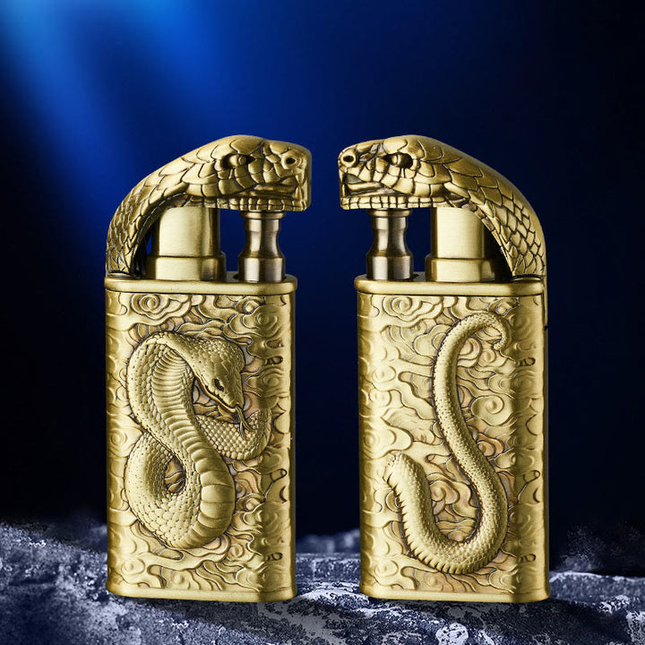 Double Flame Embossed Wild Crocodile Refillable Butane Lighter