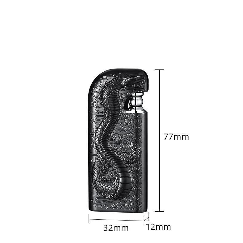 Double Flame Embossed Serpent King Refillable Butane Lighter