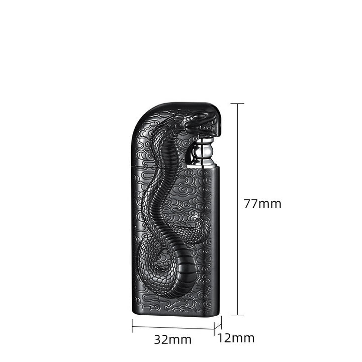 Double Flame Embossed Serpent King Refillable Butane Lighter