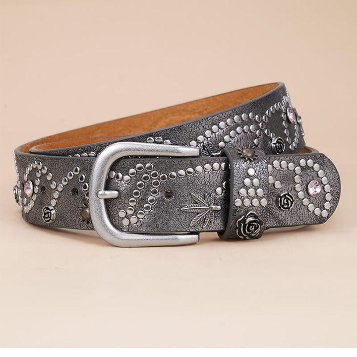 Women's Western Cowgirl Rivet Pin Buckle Belt