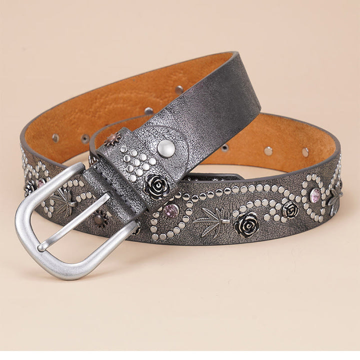 Women's Western Cowgirl Rivet Pin Buckle Belt