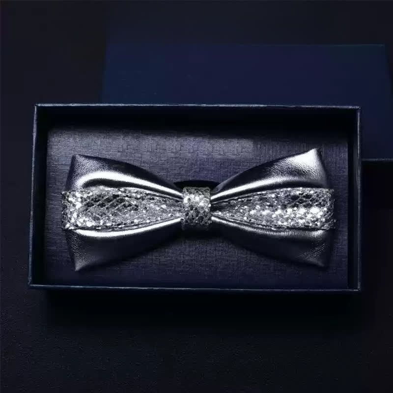 Men's Wedding Party Double Layered Faux Leather Bow Tie